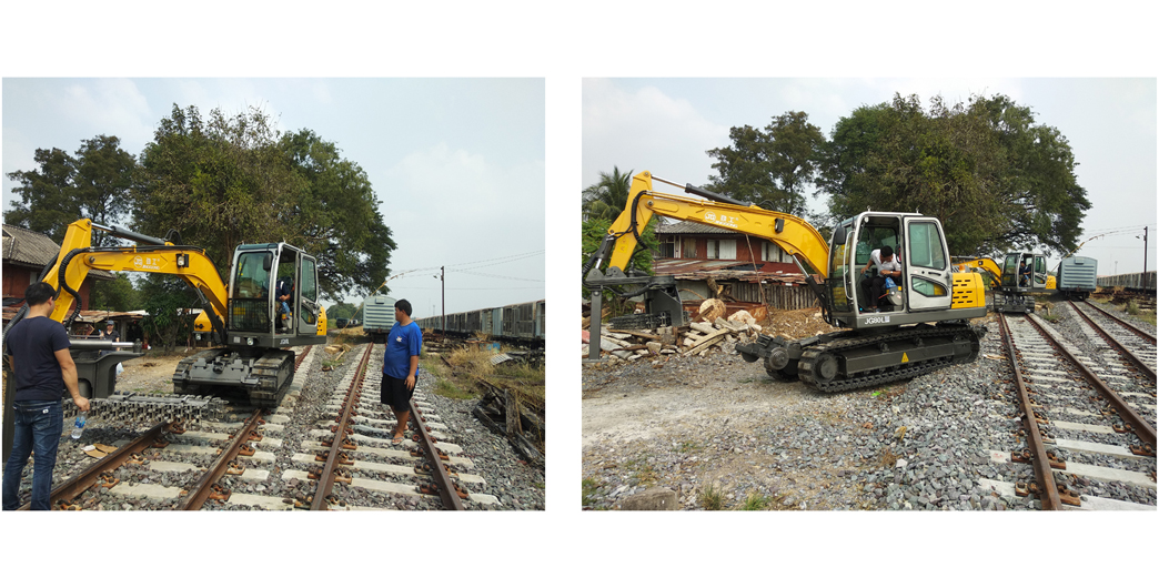 escena de trabajo de una excavadora de orugas de 8 toneladas con mquina de lastre ferroviario