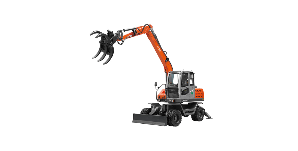 Jing Gong hot sale 95Z wheel excavator with sugarcane grapple 360 degree rotation