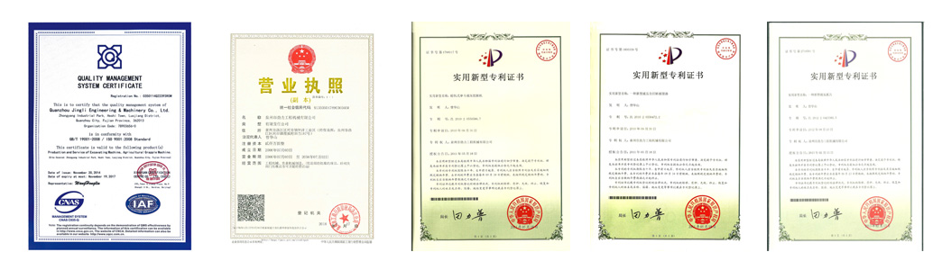 Certificados del fabricante de excavadoras JingGong China.