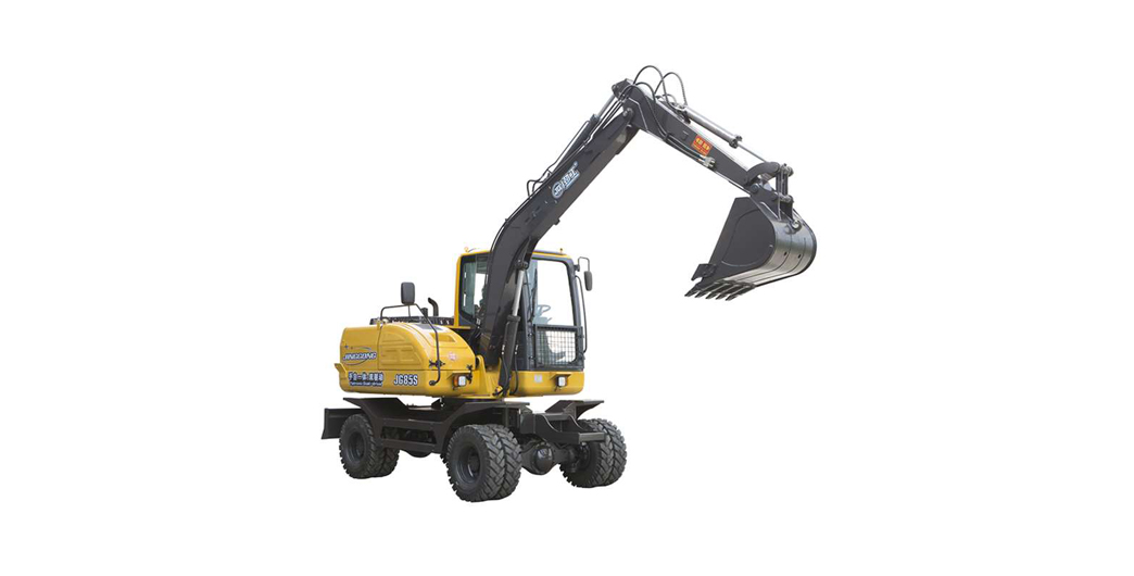 hot sale JingGong 7 ton hydraulic wheel excavator with combination of manual transmission and automatic transmission