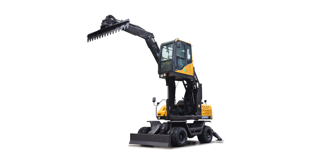 Jing Gong hot sale 100S 7.6 tons wheel type excavator with material leveling machine