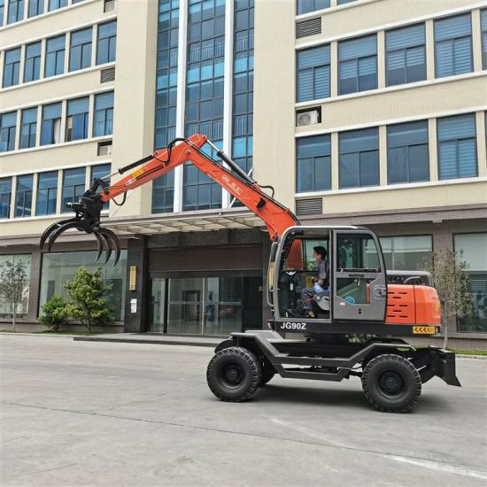 Jing Gong 90Z wheel excavator with grapple